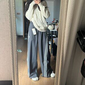 Adidas grey athletic wide-leg pants, size M.